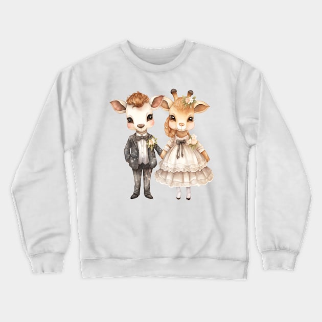 Giraffe Couple Gets Married Crewneck Sweatshirt by Chromatic Fusion Studio